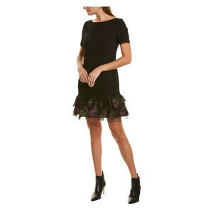 TRINA TURK Womens Black Sheer Shimmering Patterned Short Party Dress 0